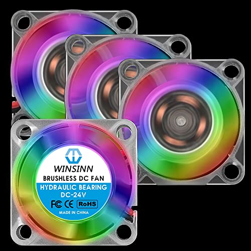 WINSINN 25mm RGB Lüfter 24V, LED Bunter 3D Drucker Mikro 4 Volt Lüfter 2510 Hydrauliklager, Bürstenlose Kühlung 25mm x 10mm 2PIN (4er Pack) von WINSINN