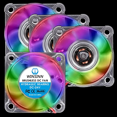 WINSINN 40mm RGB Lüfter 24V, LED Bunter 3D Drucker Mikro 4 Volt Lüfter 4010 Hydrauliklager, Bürstenlose Kühlung 40mm x 10mm 2PIN (4er Pack) von WINSINN