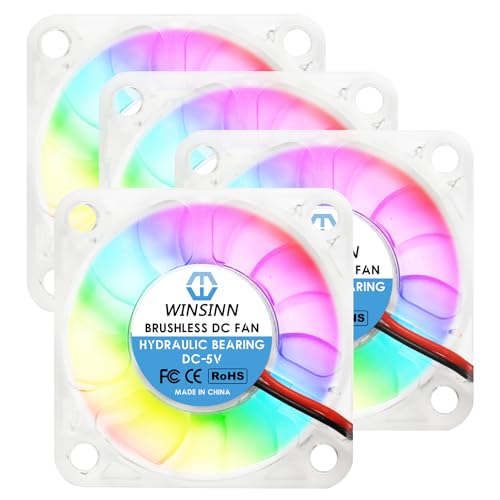 WINSINN 50mm RGB Lüfter 5V, LED buntes Micro 5 Volt Lüfter 5010 Hydrauliklager, bürstenloses Abkühlen 50x10mm 2PIN (4er Pack) von WINSINN