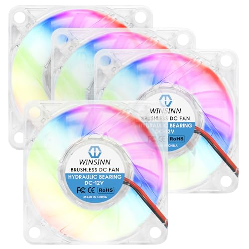 WINSINN 60mm RGB Lüfter 12V, LED buntes Micro 12 Volt Lüfter 6010 Hydrauliklager, bürstenloses Abkühlen 60x10mm 2PIN (4er Pack) von WINSINN