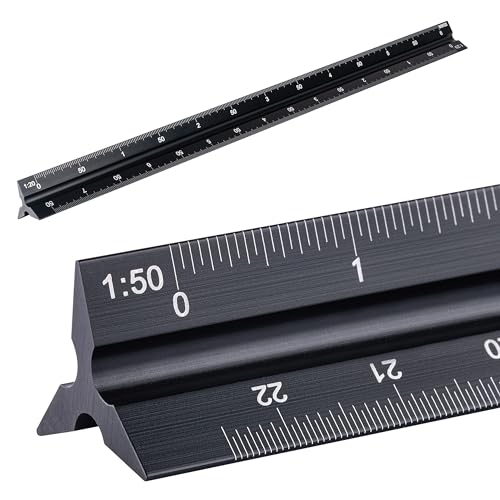 WINTEX Dreikantmaßstab - 30 cm - Architektur Maßstab Zubehör aus Aluminium im Format 1:20, 1:50, 1:75, 1:100, 1:125 - Dreikant Lineal mit Tasche in Schwarz von WINTEX