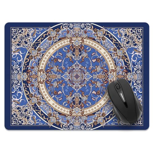 WIRESTER Mauspad, Größe XL, rutschfest, rechteckig, orientalisch, blau, persisches Blumenmuster, Mauspad für Zuhause, Büro und Gaming-Schreibtisch von WIRESTER