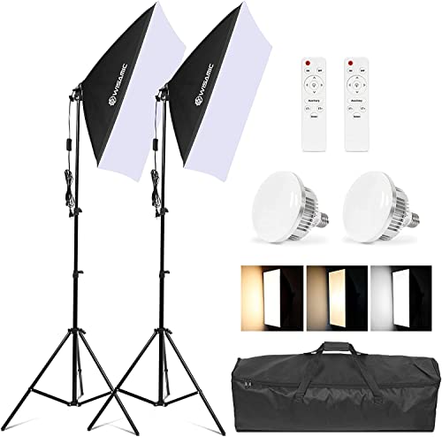 Wisamic Softbox Set Led Foto Fotostudio Stativ Licht Schirm Beleuchtung Kamera Fotografie dimmbar Licht mit 2 X 85W Fotolampen und mit 2 x Faltbare Lampenstativ für YouTube，Tiktok Videoaufnahmen von WISAMIC