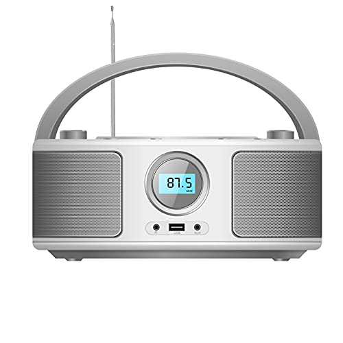 Tragbarer CD-Player Boombox,CD-MP3 Player,CD/CD-R,USB,FM Radio,AUX-In,CD Player Radio,Stereoanlage,Kompaktanlage CD-Boombox(WTB-791) (Weiß) von WISCENT