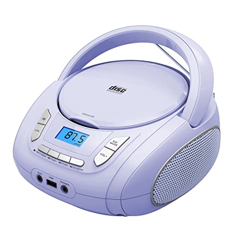 Tragbarer CD-Player für Kinder - Radio-CD-Boombox mit Bluetooth, FM-Radio, USB-Eingang & AUX-Anschluss & Kopfhörerbuchse, CD-Player für zu Hause oder draußen (Light Purple) von WISCENT