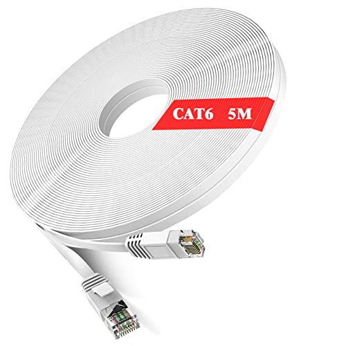 WISCENT Cat6 Ethernet-Kabel,LAN Kabel 5 meter Weiß,Lang Netzwerkkabel Flach,Hochgeschwindigkeits Gigabit Ethernet Kabel, Cat6 RJ45 Weiss Internet Patchkabel (5m/16ft) von WISCENT