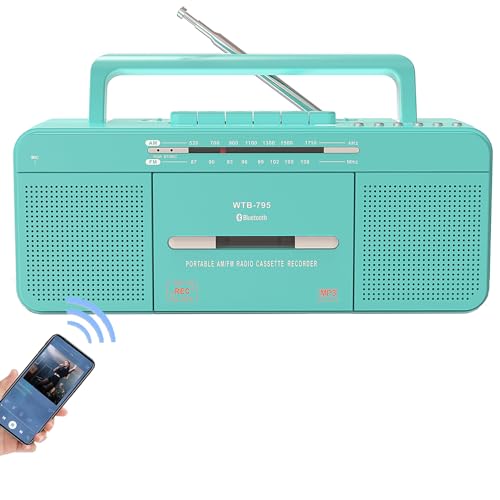 WISCENT Kassettenspieler mit USB/Bluetooth/AM/FM-Radio-Stereo,integriertem Mikrofonrecorder,Kassetten-zu-MP3-Konverter,Kopfhöreranschluss,Zwei 3-Zoll-Lautsprecher,Tragbar von WISCENT