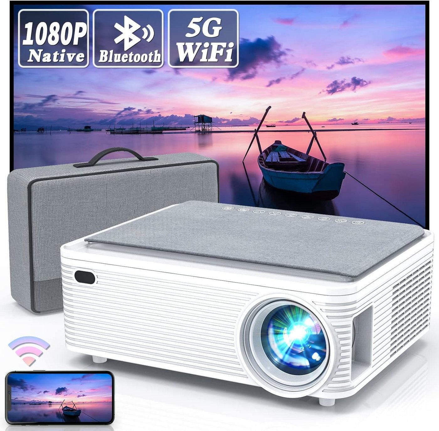 WISELAZER Portabler Projektor (12000:1, Full HD Beamer 4K Heimkino WiFi/Bluetooth UHD Smartphone/PC/TV Box) von WISELAZER