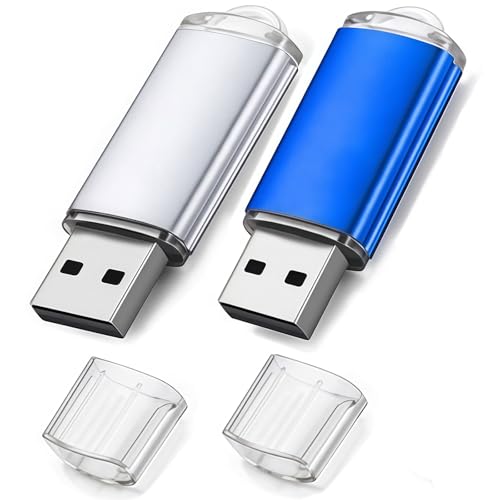 2 Stück USB Stick 16GB High Speed USB 2.0 Speicherstick 16GB mit LED-Anzeige für PC/Laptop/Autoradio/TV (Silber, Blau) von WISEORANGE