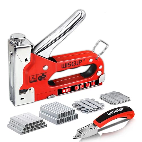 WISEUP 4 in 1 tacker für holz Set, handtacker mit klammern, TÜV-Zertifizierung handtacker, verchromtes Stahlmaterial tackerpistole, Einstellbarer Schusskraft möbeltacker, Stoßdämpfung holztacker WISEUP 4 in 1 tacker für holz Set, handtacker mit klammern, TÜV-Zertifizierung handtacker, verchromtes Stahlmaterial tackerpistole, Einstellbarer Schusskraft möbeltacker, Stoßdämpfung holztacker von WISEUP