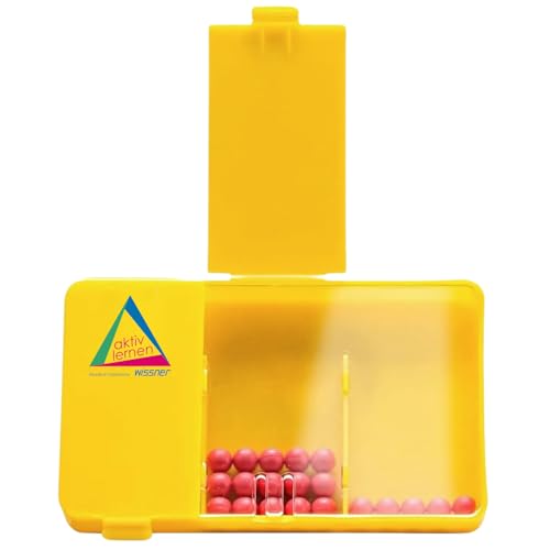 WISSNER® Schüttelbox Mathe mit 3 Fächern in Gelb - RE-Plastic® Zahlenzerlegungsbox mit roten Perlen, Schüttelbox Grundschule, Perlen Schüttelbox Mathe 1. Klasse von WISSNER