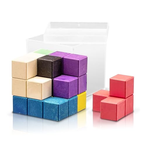 WISSNER® Soma-Würfel, 7 Teile, Bunt, RE-Wood® Montessori Knobelwürfel inklusive Aufbauideen & Aufbewahrungsbox, 3D Puzzle für räumliches Denken von WISSNER