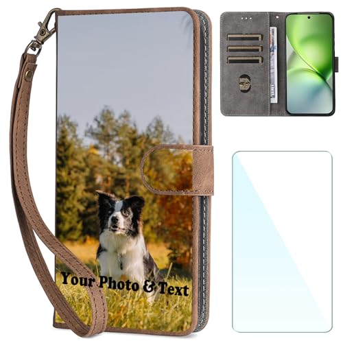 WISTFULNAI Personalisierte Leder Handyhülle + 1 Stück Schutz Glas für Samsung Galaxy A02s,Individuelle Text Bildern Flip Klapphüllen,Hülle mit Foto für Samsung Galaxy A02s - Brown-JU WISTFULNAI Personalisierte Leder Handyhülle + 1 Stück Schutz Glas für Samsung Galaxy A02s,Individuelle Text Bildern Flip Klapphüllen,Hülle mit Foto für Samsung Galaxy A02s - Brown-JU von WISTFULNAI