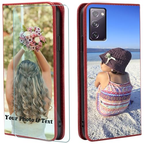 WISTFULNAI Personalisierte Leder Handyhülle + 1 Stück Schutz Glas für Samsung Galaxy A02s,Individuelle Text Bildern Flip Klapphüllen,Hülle mit Foto für Samsung Galaxy A02s - Red-QC WISTFULNAI Personalisierte Leder Handyhülle + 1 Stück Schutz Glas für Samsung Galaxy A02s,Individuelle Text Bildern Flip Klapphüllen,Hülle mit Foto für Samsung Galaxy A02s - Red-QC von WISTFULNAI