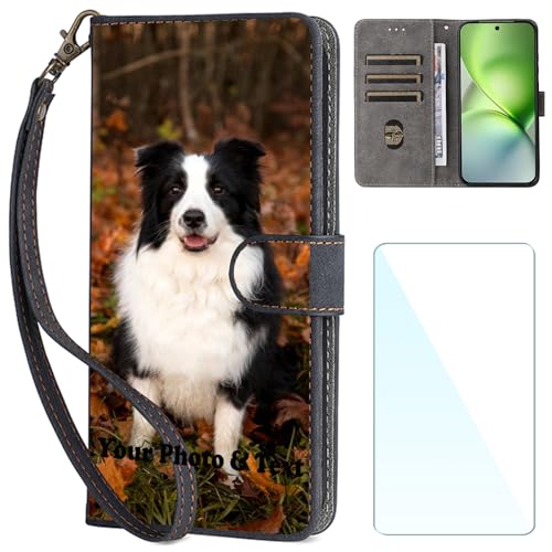 WISTFULNAI Personalisierte Leder Handyhülle + 1 Stück Schutz Glas für Samsung Galaxy A22 5G,Individuelle Text Bildern Flip Klapphüllen,Hülle mit Foto für Samsung Galaxy A22 5G - Black-JU WISTFULNAI Personalisierte Leder Handyhülle + 1 Stück Schutz Glas für Samsung Galaxy A22 5G,Individuelle Text Bildern Flip Klapphüllen,Hülle mit Foto für Samsung Galaxy A22 5G - Black-JU von WISTFULNAI