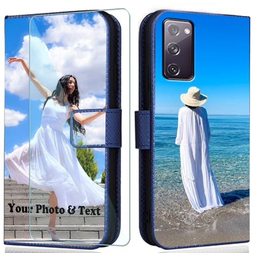 WISTFULNAI Personalisierte Leder Handyhülle + 1 Stück Schutz Glas für Samsung Galaxy A31,Individuelle Text Bildern Flip Klapphüllen,Hülle mit Foto für Samsung Galaxy A31 - Blue-ZW WISTFULNAI Personalisierte Leder Handyhülle + 1 Stück Schutz Glas für Samsung Galaxy A31,Individuelle Text Bildern Flip Klapphüllen,Hülle mit Foto für Samsung Galaxy A31 - Blue-ZW von WISTFULNAI