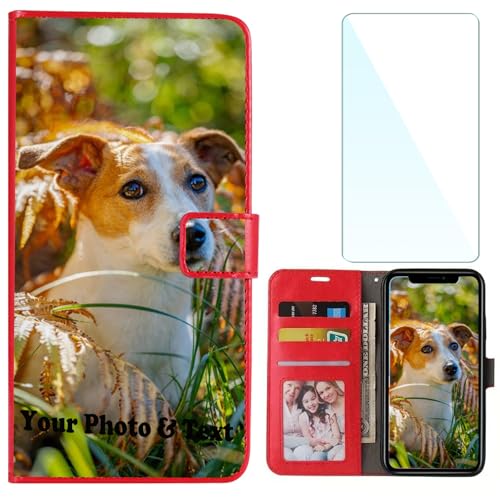 WISTFULNAI Personalisierte Leder Handyhülle + 1 Stück Schutz Glas für Samsung Galaxy A33,Individuelle Text Bildern Flip Klapphüllen,Hülle mit Foto für Samsung Galaxy A33 - Red-HZ WISTFULNAI Personalisierte Leder Handyhülle + 1 Stück Schutz Glas für Samsung Galaxy A33,Individuelle Text Bildern Flip Klapphüllen,Hülle mit Foto für Samsung Galaxy A33 - Red-HZ von WISTFULNAI