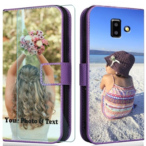 WISTFULNAI Personalisierte Leder Handyhülle + 1 Stück Schutz Glas für Samsung Galaxy J3 2018,Individuelle Text Bildern Flip Klapphüllen,Hülle mit Foto für Samsung Galaxy J3 2018 - Purple-ZW WISTFULNAI Personalisierte Leder Handyhülle + 1 Stück Schutz Glas für Samsung Galaxy J3 2018,Individuelle Text Bildern Flip Klapphüllen,Hülle mit Foto für Samsung Galaxy J3 2018 - Purple-ZW von WISTFULNAI