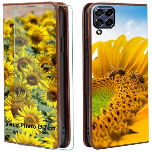 WISTFULNAI Personalisierte Leder Handyhülle + 1 Stück Schutz Glas für Samsung Galaxy M53,Individuelle Text Bildern Flip Klapphüllen,Hülle mit Foto für Samsung Galaxy M53 - Brown-QC WISTFULNAI Personalisierte Leder Handyhülle + 1 Stück Schutz Glas für Samsung Galaxy M53,Individuelle Text Bildern Flip Klapphüllen,Hülle mit Foto für Samsung Galaxy M53 - Brown-QC von WISTFULNAI