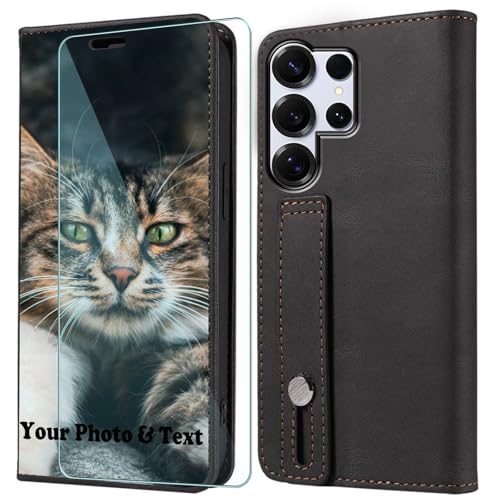 WISTFULNAI Personalisierte Leder Handyhülle + 1 Stück Schutz Glas für Samsung Galaxy S21 Ultra,Individuelle Text Bildern Flip Klapphüllen,Hülle mit Foto für Samsung Galaxy S21 Ultra - Black-DA WISTFULNAI Personalisierte Leder Handyhülle + 1 Stück Schutz Glas für Samsung Galaxy S21 Ultra,Individuelle Text Bildern Flip Klapphüllen,Hülle mit Foto für Samsung Galaxy S21 Ultra - Black-DA von WISTFULNAI