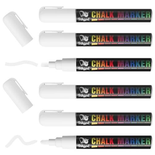 WISYOK 6pcs Kreidestifte, kreidemarker weiss, Whiteboard Marker Weiß, Weißwandstifte, Flipchart Stifte, Whiteboard Stifte, Kreidestifte für Tafel Abwaschbar - Wendespitze 6mm von WISYOK