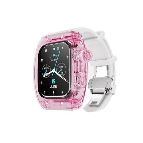 WITEBOCS Luxuriöse transparente Hartschale für Apple Watch Series 7 8–45 mm, Designer-Silikonband, Schutz in Militärqualität, mit robuster Stoßstange und vollständiger Abdeckung, leicht und von WITEBOCS