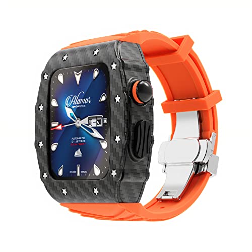 WITEBOCS Robustes, luxuriöses Apple Watch-Gehäuse mit Band – Vollschützende Metallabdeckung mit Kohlefaser-Beschichtung, stoßfester Stoßfänger, Designer-Silikonarmband, Schmetterlingsverschluss, von WITEBOCS