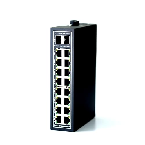 WIWAV WDH-16ET2GF-DC 10/100Mbps Nicht verwaltete 18-Port-Gigabit-Industrie-Ethernet-Switches mit DIN-Schiene/Wandhalterung (UL-gelistet, lüfterlos, -30 ℃ ~ 75 ℃) von WIWAV