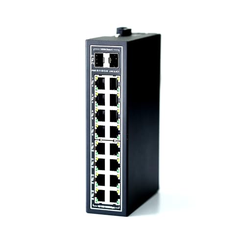 WIWAV WDH-16GT2GF-DC 10/100/1000Mbps Nicht verwaltete 18-Port-Gigabit-Industrie-Ethernet-Switches mit DIN-Schiene/Wandhalterung (UL-gelistet, lüfterlos, -30 ℃ ~ 75 ℃) von WIWAV