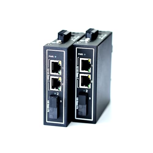 WIWAV WDH-2ET1FX-DC 10/100 Mbps 3-Port Industrial Ethernet Media Konverter mit DIN-Schiene/Multi-Mount (2 Stück, UL-gelistet, lüfterlos, -30 ℃ ~ 75 ℃) von WIWAV