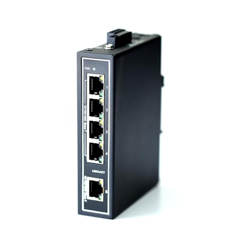 WIWAV WDH-5GT-DC 10/100/1000 Mbps Gigabit Unmanaged 5-Port Industrial Ethernet Switches mit DIN-Schiene/Wandmontage (UL-gelistet, lüfterlos, -30 ℃ ~ 75 ℃) von WIWAV