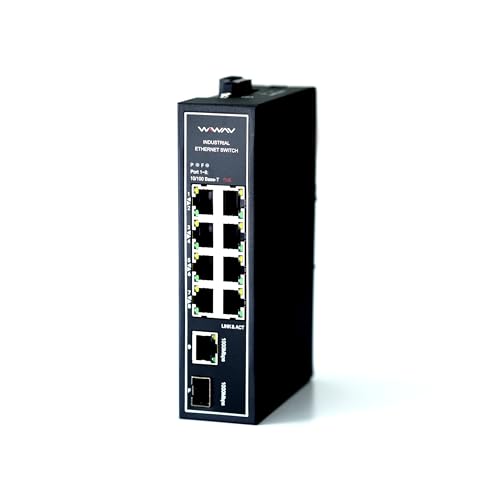 WIWAV WDH-8ET1GT1GF-POE 10/100Mbps Nicht verwaltete 10-Port-PoE-Industrial-Ethernet-Switches mit DIN-Schiene/Wandhalterung (UL-gelistet, lüfterlos, -30 ℃ ~ 75 ℃) von WIWAV