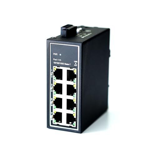 WIWAV WDH-8GT-DC 10/100/1000Mbps Nicht verwaltete 8-Port-Gigabit-Industrie-Ethernet-Switches mit DIN-Schiene/Wandhalterung (Liste der UL, lüfterlos, -30°C ~ 75°C) von WIWAV