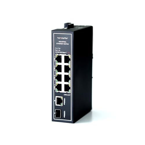 WIWAV WDH-9GT1GF-POE 10/100/1000Mbps Nicht verwaltete Gigabit-10-Port-PoE-Industrial-Ethernet-Switches mit DIN-Schiene/Wandhalterung (UL-gelistet, lüfterlos, -30 ℃ ~ 75 ℃) von WIWAV