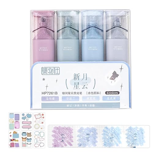 WIWIDANG Glitzer Textmarker, flexibles, magisches, wischfestes, buntes Glitzer-Textmarker-Set, geeignet für Notizen im Lerntagebuch mit Aufklebern (1 pcs Style-C) von WIWIDANG