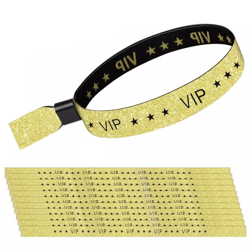 50 Stück VIP Stoff Einlassbänder: WIYETY VIP Einlassbänder, Stoffbänder Stoff Bändchen VIP,Party Armbänder VIP Identifikationsarmbänder,VIP Stoff Einlassbänder für Partys Hochzeiten Geburtstage, Gold von WIYETY