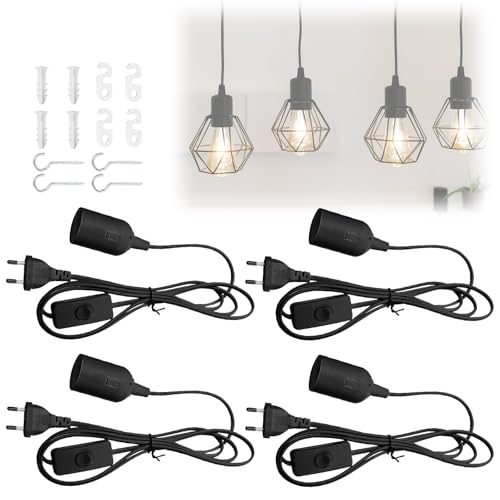 E27 Lampenfassung mit Schalter und Netzkabel: WIYETY 4 Stücke E27 Lampenfassung mit Kabel, Fassung E27 mit 300cm Netzkabel und EU Stecker Lampenfassung für Lampenaufhängung, Pendelleuchte, Deckenlampe von WIYETY