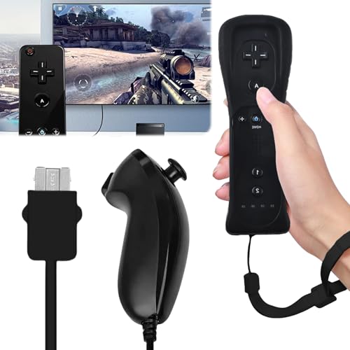 WIYETY Wii-Fernbedienung Gamecontroller: Wii Fernbedienungen, Wii Controller Remote mit Nunchuck für Wii Vernbedinung Remote Plus Ersatz Kontroller, Wii Fernbedienung für Wii/WiiU Konsole(Schwarz) von WIYETY