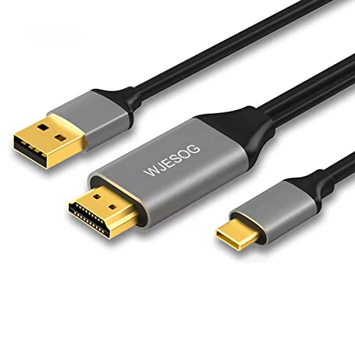 WJESOG HDMI zu USB-C Kabel 6.6ft 4K@60Hz mit USB-Stromversorgung, HDMI-Stecker auf Typ C-Stecker, Konverter, unterstützt Touch für neues MacBook Pro, Mac Air, Nreal Air VR von WJESOG