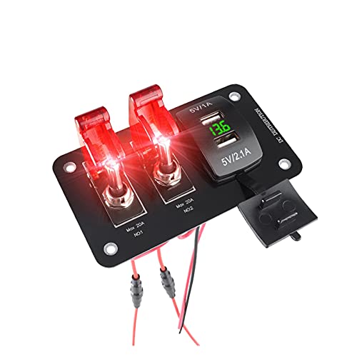 WKWPYCYUH 3 Gang Heavy Duty Rocker Toggle Switch Panel 1 2V 20A. Rote Abdeckung AN/Aus 2 pin for automotive auto marine boot Rv. Camper vorverdrahtet Schalter und Relais(2 Switch USB) von WKWPYCYUH