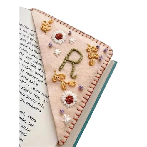 Gesticktes Lesezeichen 2 Stück Design handgesticktes Ecklesezeichen, süße Blumenbuchstaben-Stickerei-Lesezeichen, genähtes Filz-Ecklesezeichen, Buchclip(Color1) von WLIHDB