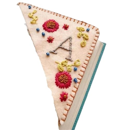 Gesticktes Lesezeichen 2 Stück Design handgesticktes Ecklesezeichen, süße Blumenbuchstaben-Stickerei-Lesezeichen, genähtes Filz-Ecklesezeichen, Buchclip(Color3) von WLIHDB