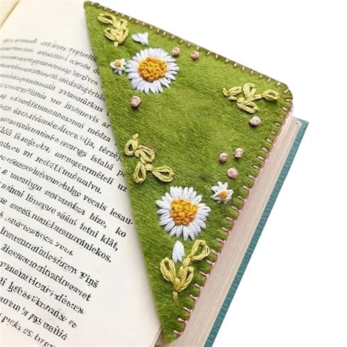 Gesticktes Lesezeichen 4-teiliges Design, handgesticktes Ecklesezeichen, süße Blumenstickerei-Lesezeichen, genähtes Filz-Ecklesezeichen, Buchclip von WLIHDB