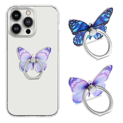 WLLHYF 2 Stuck Schmetterlings Handy Ring, 360 ° Drehbar Zinklegierung Glitzernd Handy Ringhalter Niedlich Modisch Wunderschöner Handy-Ringgriff Universell Kompatibel mit Allen Smartphones von WLLHYF