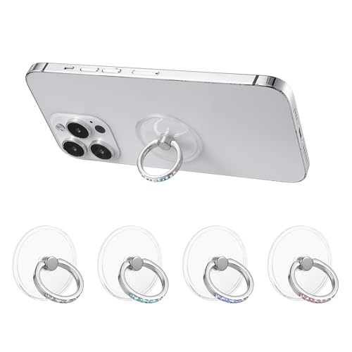WLLHYF 4 Stück Handy Ring Halterung 360 Drehung Transparent Handy Ringhalter Finger Ständer Kompatibel mit Verschiedenen Handys oder Handyhüllen (Weiß Cyan Blau Rosa) von WLLHYF