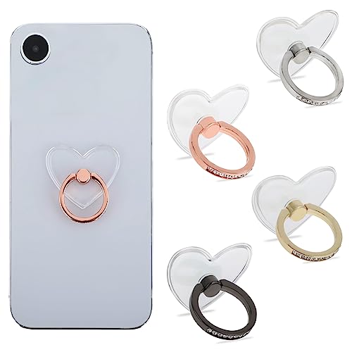 WLLHYF 4 Stück Herzförmiger Handy-Ringhalter, 360° drehbar transparenter Fingerringständer Faltbarer Handy Ständer Verstellbarer Handyhalter kompatibel mit den meisten Smartphones von WLLHYF