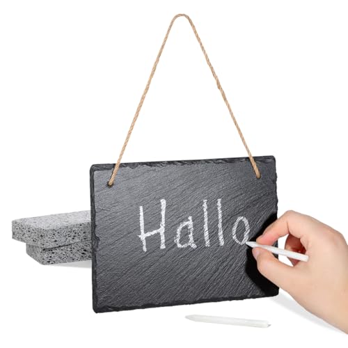 WLWNWFT Schiefertafel zum Beschriften und Aufhängen, Schieferplatte 20 x 15 cm mit Kreide und 2 Schwämmen, Kleine Tafel Wand Notiztafel Kreidetafel für Küche, Wand, Garten WLWNWFT Schiefertafel zum Beschriften und Aufhängen, Schieferplatte 20 x 15 cm mit Kreide und 2 Schwämmen, Kleine Tafel Wand Notiztafel Kreidetafel für Küche, Wand, Garten von WLWNWFT
