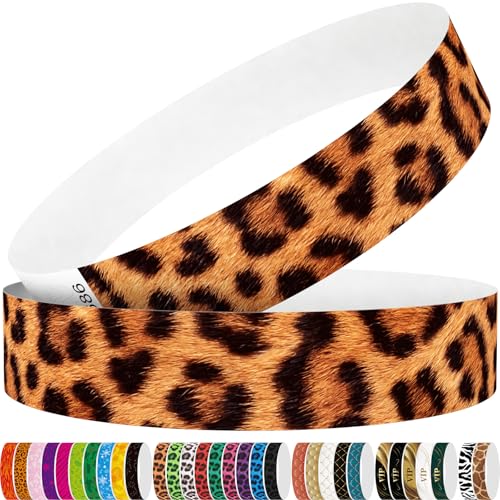 WM infinite Tyvek-Armbänder für Veranstaltungen, Leopardenmuster, buntes kreatives Design, 1,9 cm, Papier-Armbänder, 250 Stück für Partys, Gruppen, Teambau und Identifikation (Leopard) von WM infinite