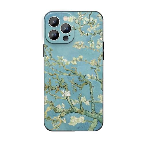 WMCFNG Schutzhülle für iPhone 14 Pro, Motiv: Art Van Gogh, Mandelblüte, ästhetisch, blau, Blume, dünn, dünn, weich, TPU, wasserdicht, stoßfest, für Damen und Mädchen von WMCFNG