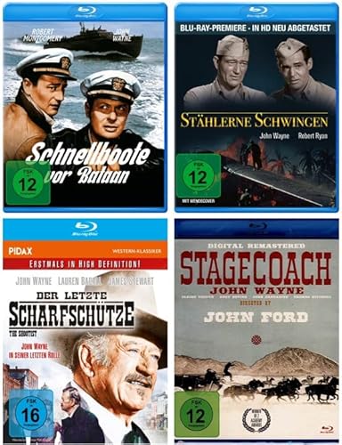 John Wayne Blu-Ray Fan Collection - Vier Meisterwerke des Duke in HD: Stagecoach + Der letzte Scharfschütze + Schnellboote vor Bataan + Stählerne Schwingen von WME Film Klassiker